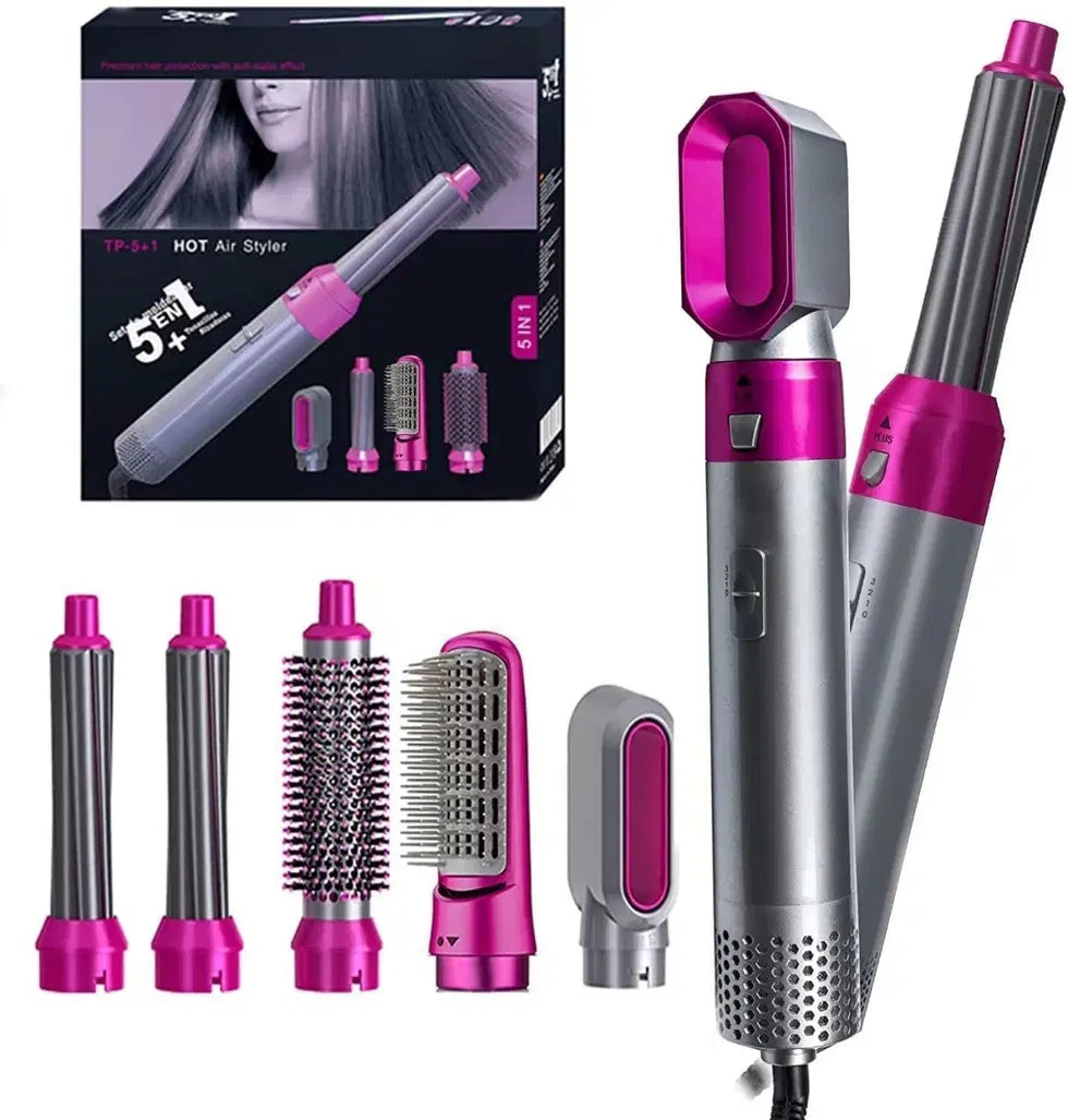 5-in-1 Hot Air Brush Styler – Electric Hair Dryer, Volumizer, Curler & Straightener Comb