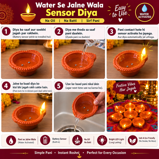 Eco-Friendly Water Sensor Floating LED Diyas (Pack of 24) | Flameless & Reusable Decorative Lights