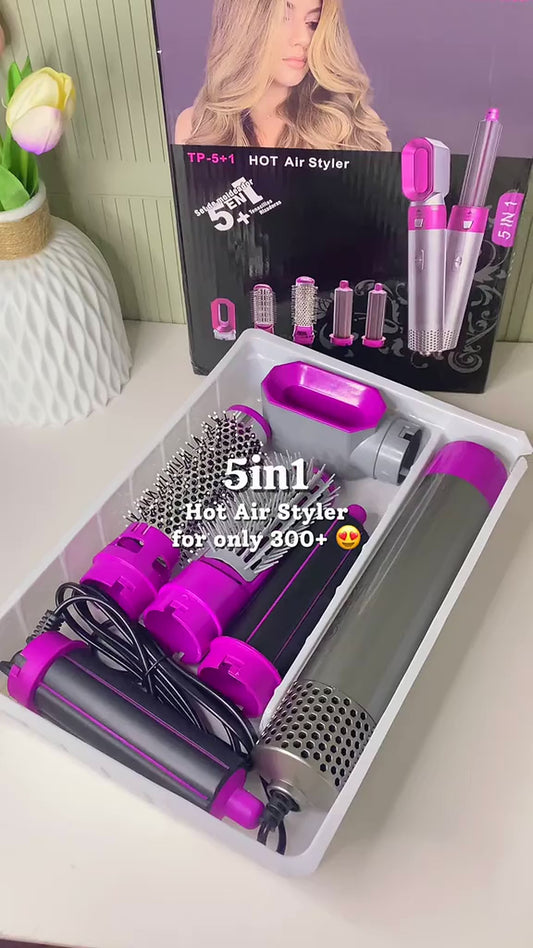 5-in-1 Hot Air Brush Styler – Electric Hair Dryer, Volumizer, Curler & Straightener Comb