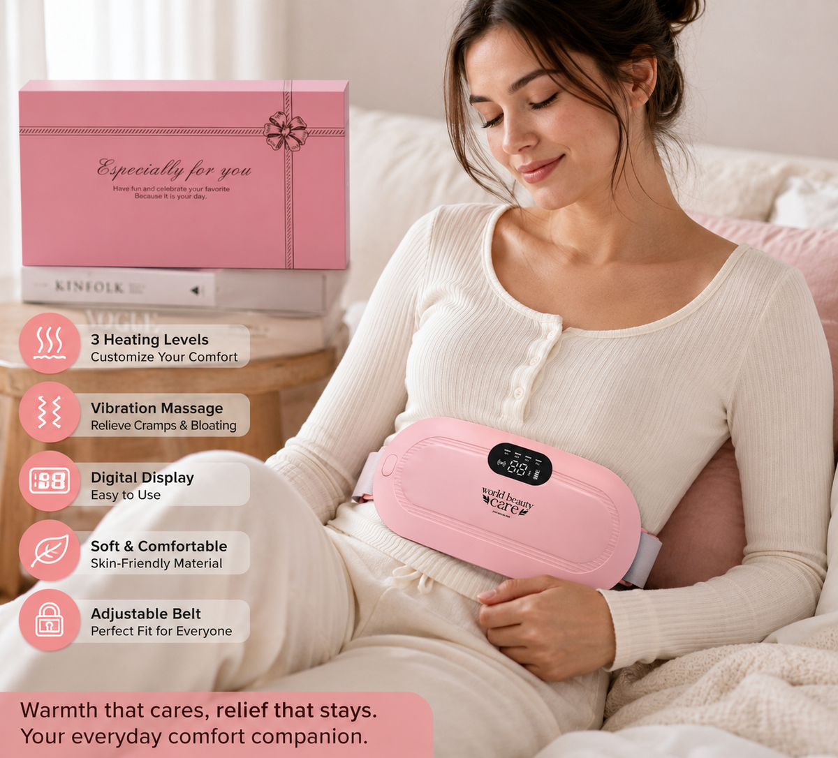 Portable Heating Pad for Period Cramps & Lower Back Pain Relief - Electric Heating Massage Belt